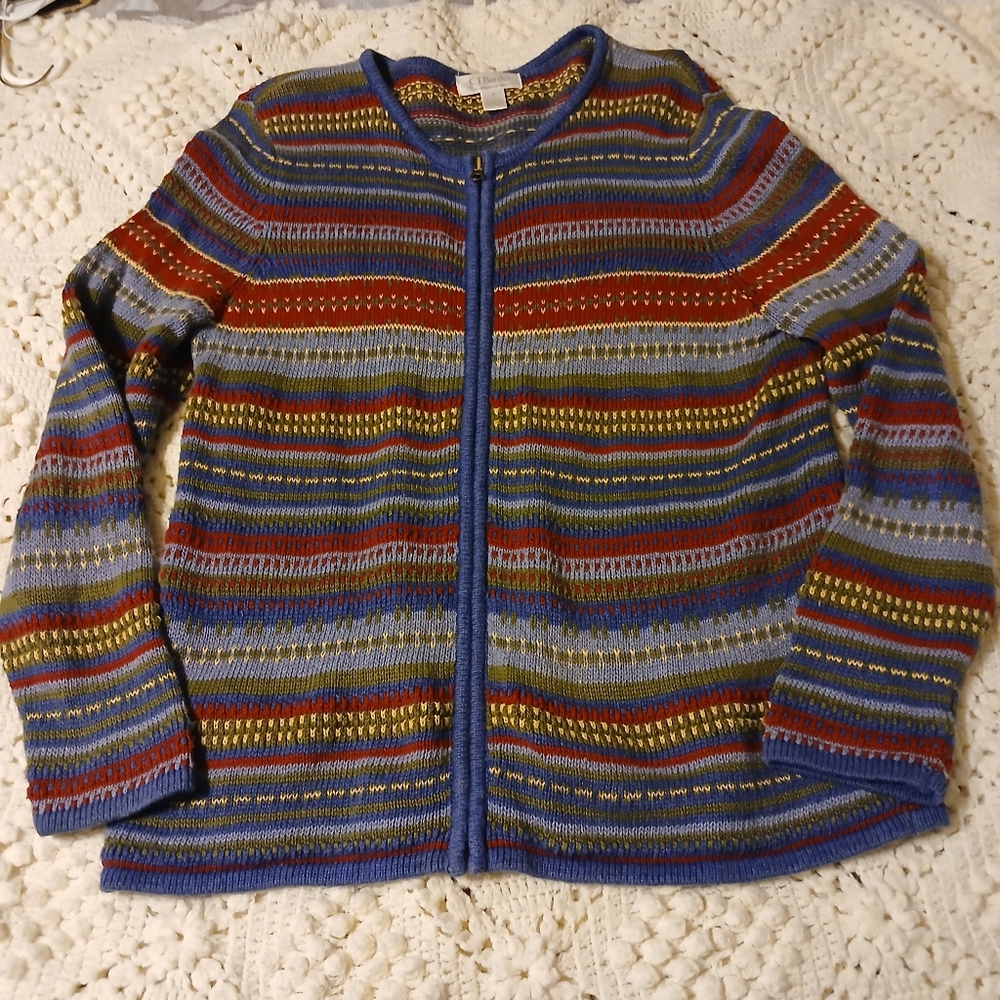 Striped Zip-Front Women's Sweater Jacket - Blue Multi